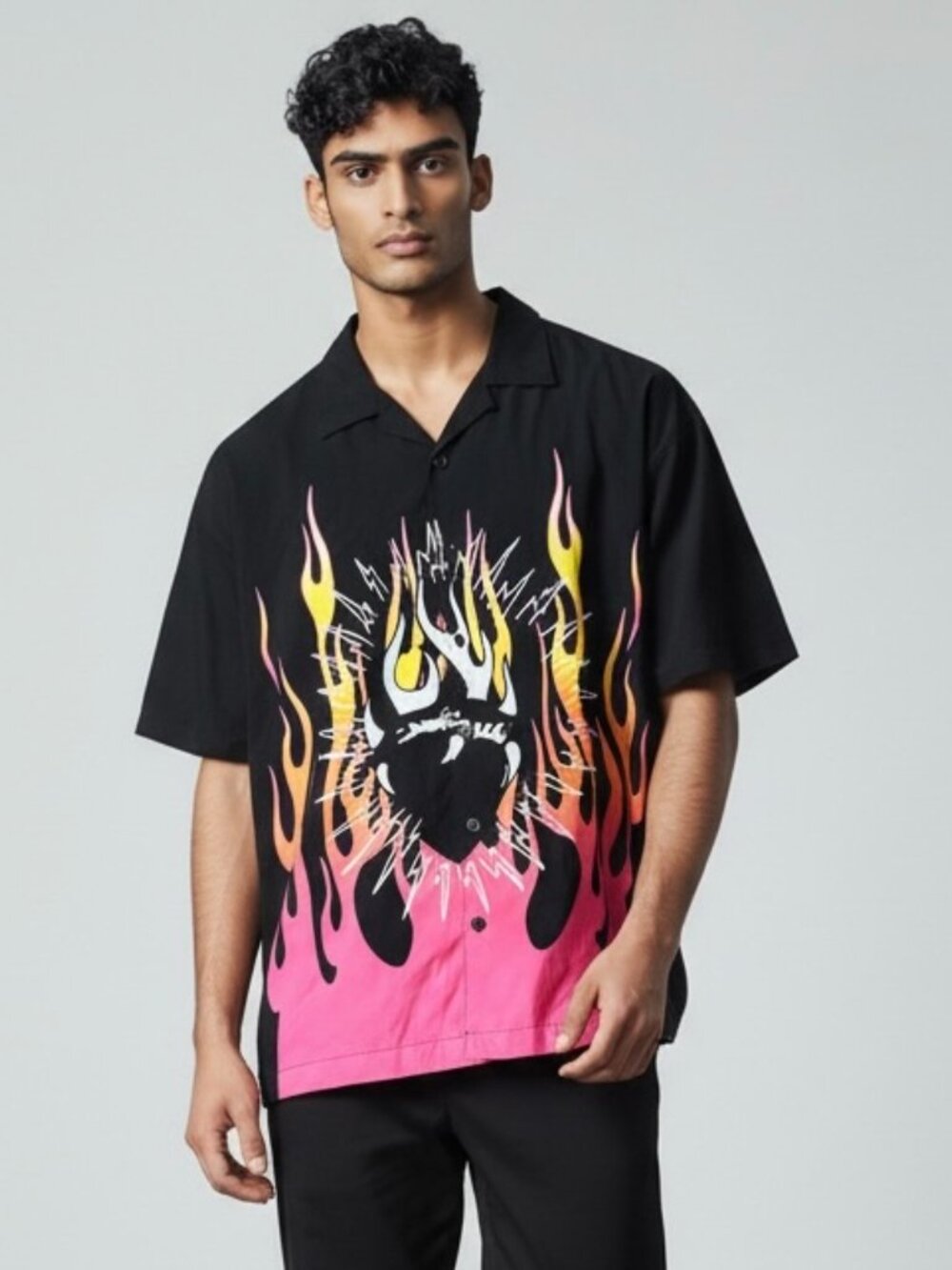 NEW Ed Hardy Tattoo Black Button up‎ Camp Shirt Men's xL Flames Button Up…